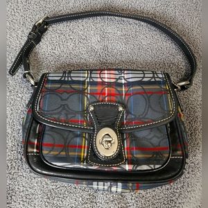 Coach Tartan Plaid Poppy Penny Flap Demi purse (Red /blk/gray)
